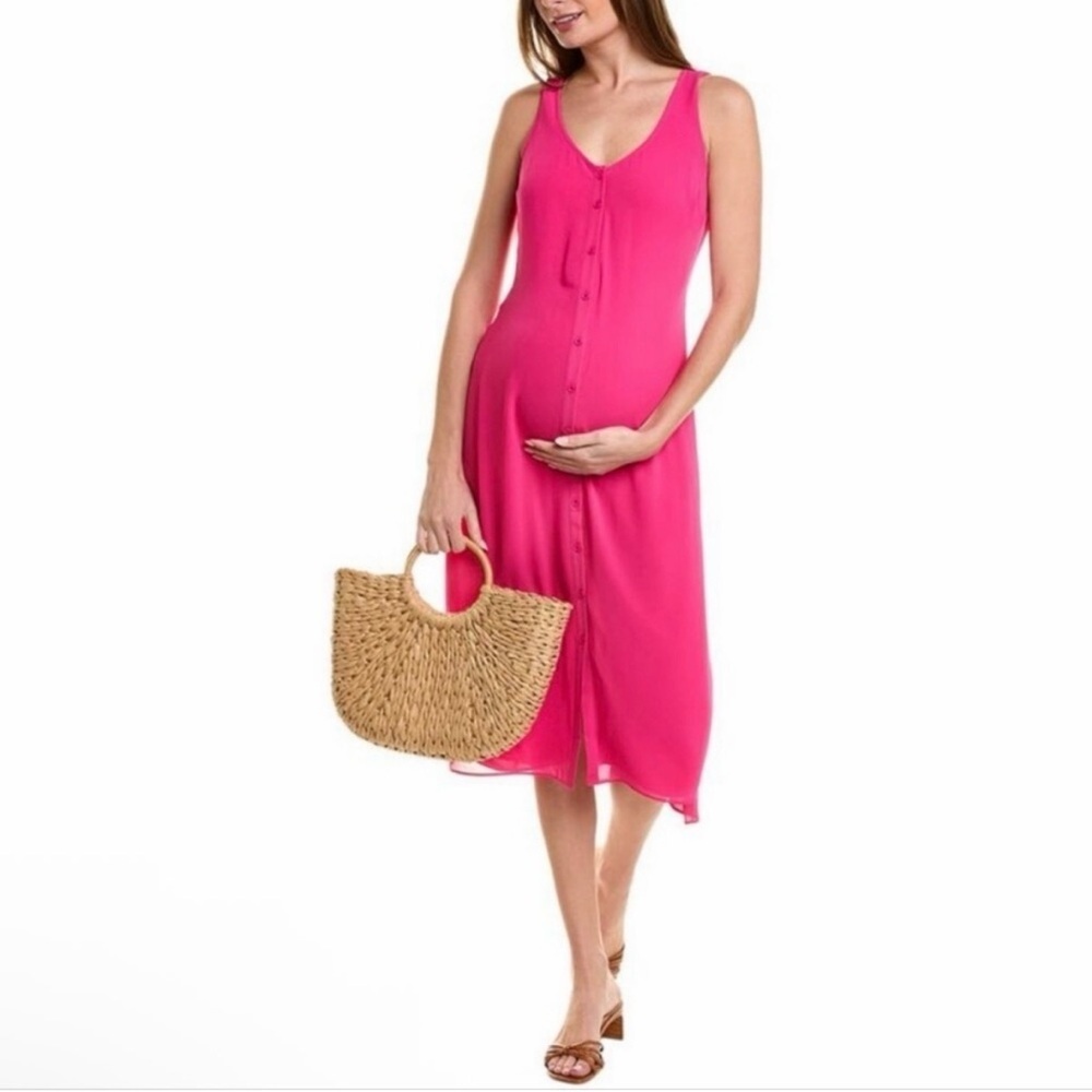 HATCH Maternity Jaden Pink Sleeveless Button Chiffon Wrap Dress XL